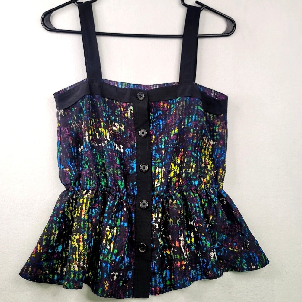 Derek Lam Peplum Splatter Top XS Nightshade Multi Babydoll Coquette Indie Fairy